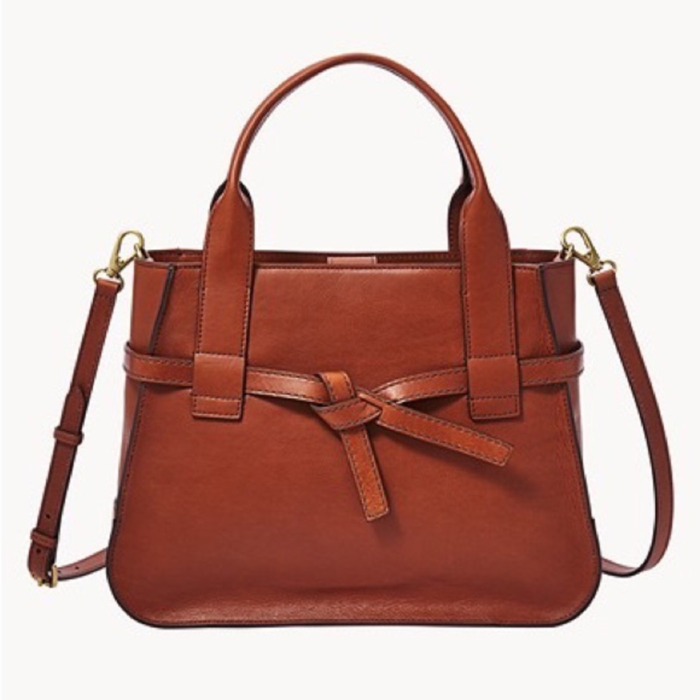 Fossil Willow Satchel Brown Elegant New